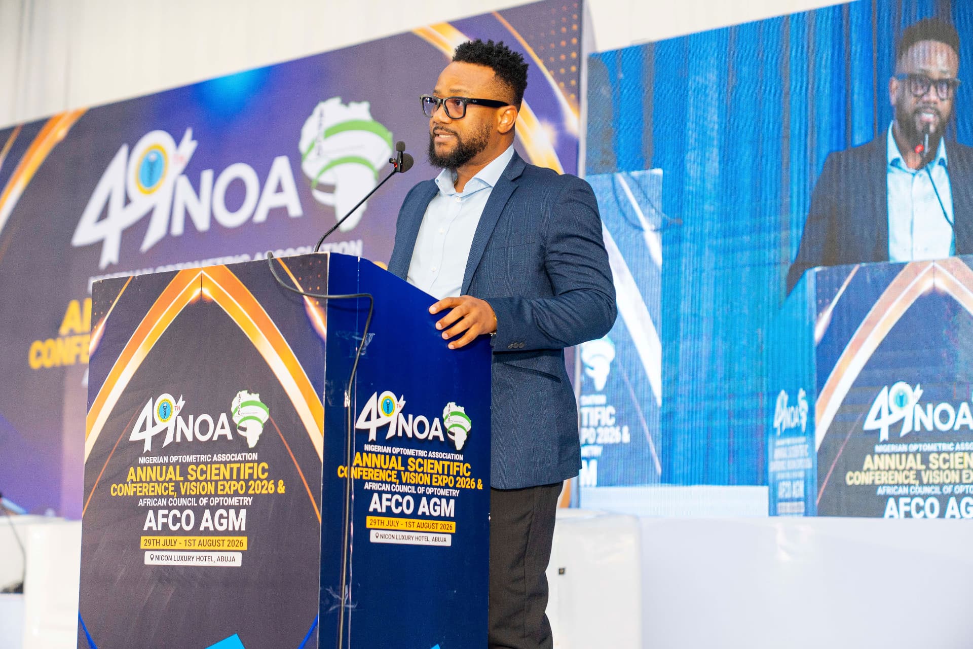 Dr JohnPaul Odigbo addressing delegates from the AFCO/NOA conference podium
