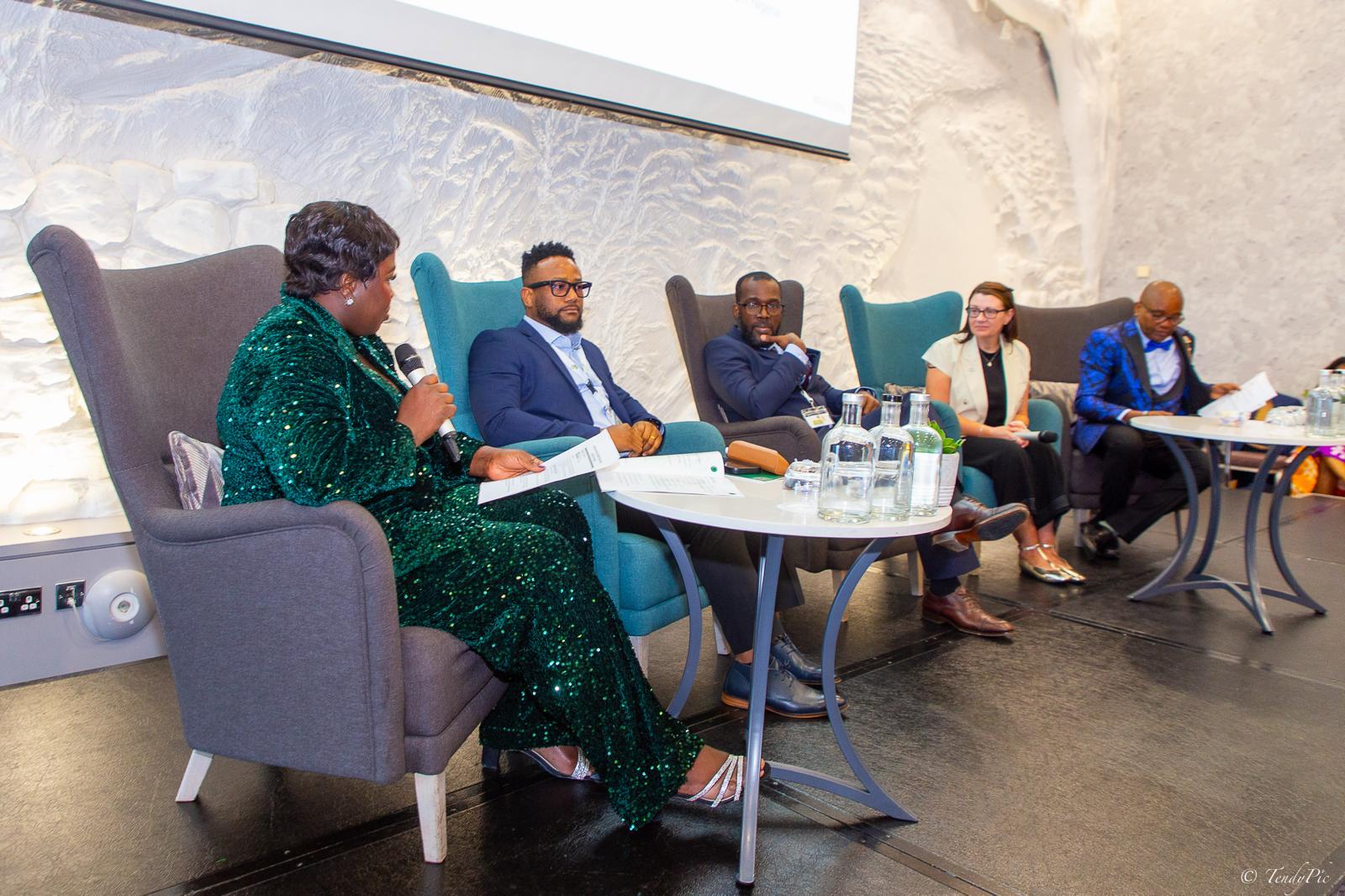 The African Health Summit Ireland plenary panel in discussion, with John Paul Odigbo seated on stage